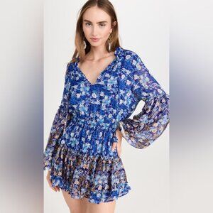 Misa Los Angeles Elisabetta Long Sleeve Blue White Floral Dress XS